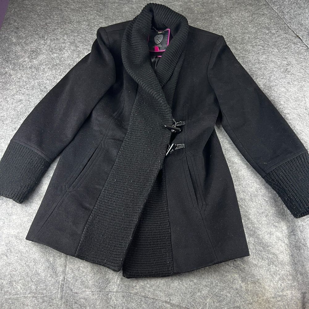 Vince Camuto‎ Pea Coat Women's Black Heavyweight Wool Toggle Buttons Sz L